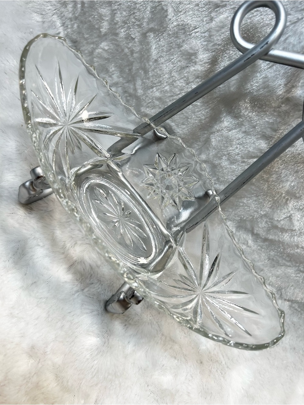VINTAGE Anchor Hocking Star of David Gondola Boat Relish Dish 9 1/4” Clear Glass